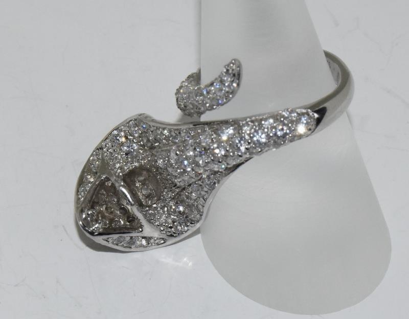 A Silver and CZ snake ring. - Image 2 of 4