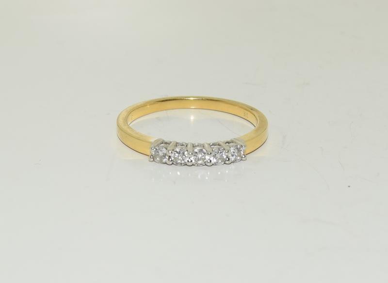 Approx 0.4ct Diamond five stone on 18ct gold Size M.
