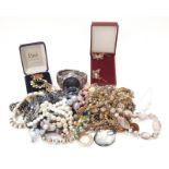 A collection of costume jewellery to include gold and silver