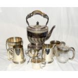 Quantity of silver and silver plate teapot trophies and tankards some with foreign marks on