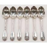 A set of six heavy solid silver Kings Pattern dessert spoons.
