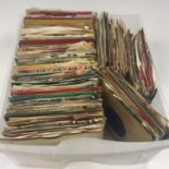 LARGE BOX OF MIXED 45'S. Across the decades we find a box full of mainly hits on various labels with