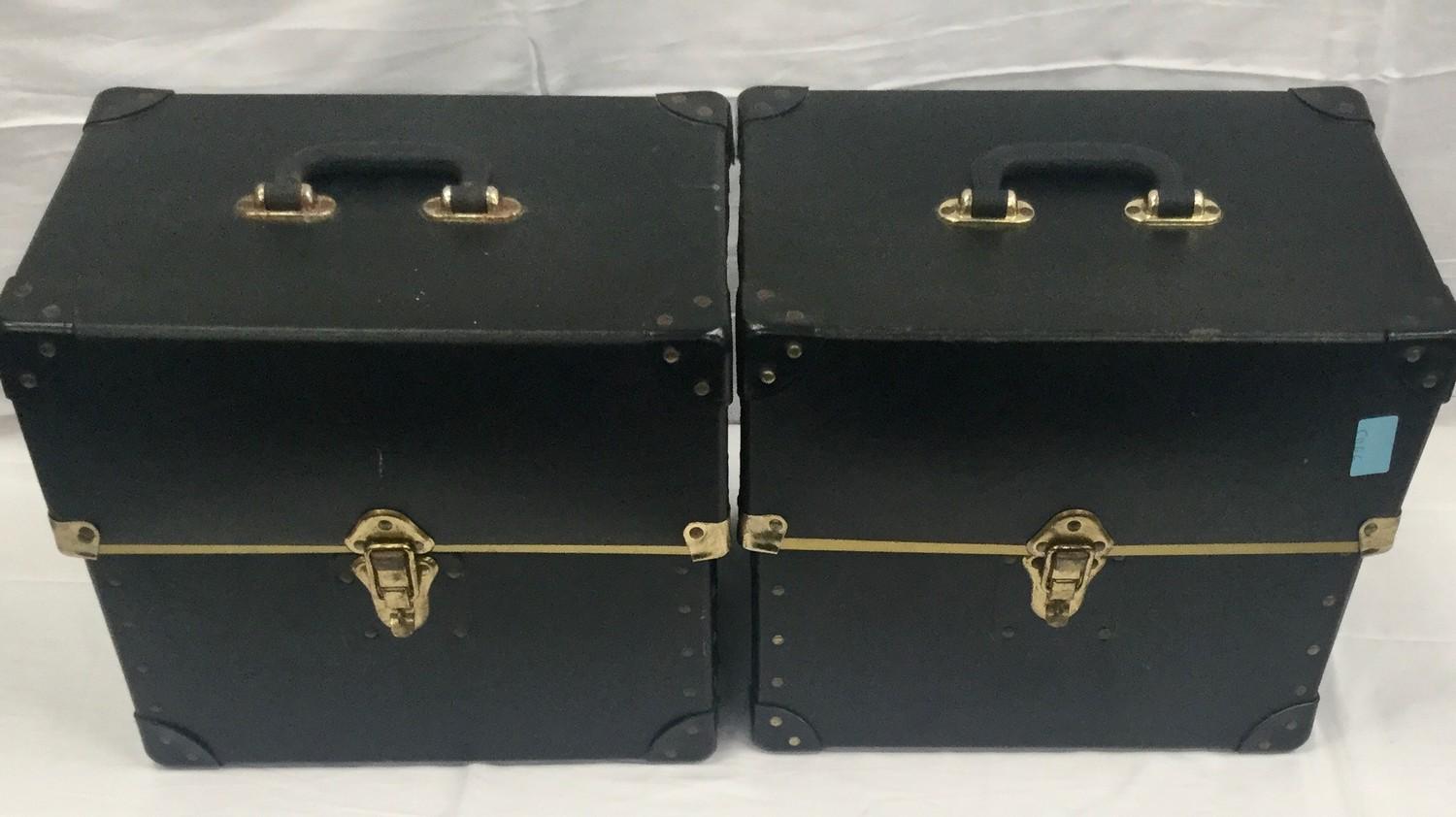2 X 12" DJ CARRY CASES. Finished in black with brass trim and clasps we have 2 vinyl 12" carry cases