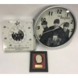 FAB FOUR VARIOUS COLLECTABLES. Here we have a boxed porcelain clock - Lester Pavey clock - John