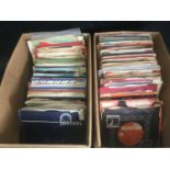 2 BOXES OF 7" VINYL SINGLE RECORDS. These boxes contain mainly 1960's 45's that include groups and