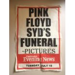 SYD BARRETT'S FUNERAL NEWSPAPER ADVERTISEMENT. A fantastic item of Pink Floyd history here in the