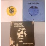 3 RARE COLLECTABLE 7" VINYL SINGLES. A nice picture sleeve of Jimi Hendrix 'Voodoo Chile' on Track