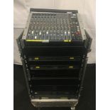 19" EQUIPMENT RACK WITH AMPLIFIER ETC. Rack consists of a LD Systems LAX 16D mixer - LD Systems DP