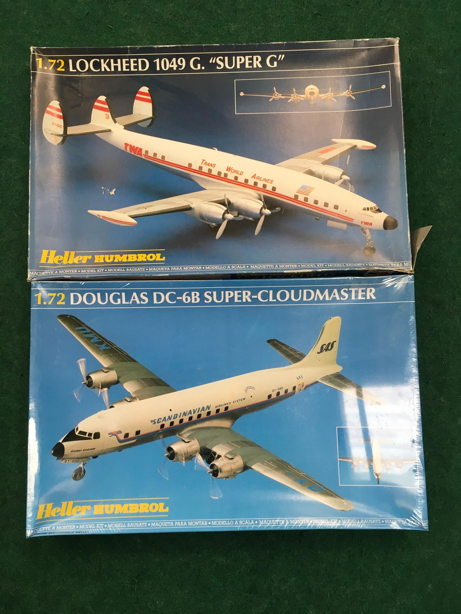 Two model kits by Heller Humbrol to include Douglas DC-6B Super-Cloudmaster and Lockheed 1049 G. "