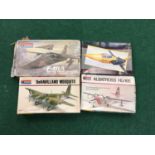 Four model kits by Monogram to include De Havilland Mosquito, F-111A Swing Wing Fighter and