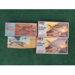 Four model kits by Monogram to include Hawker Hurricane World War II fighter, Hawker Mk 1B Typhoon