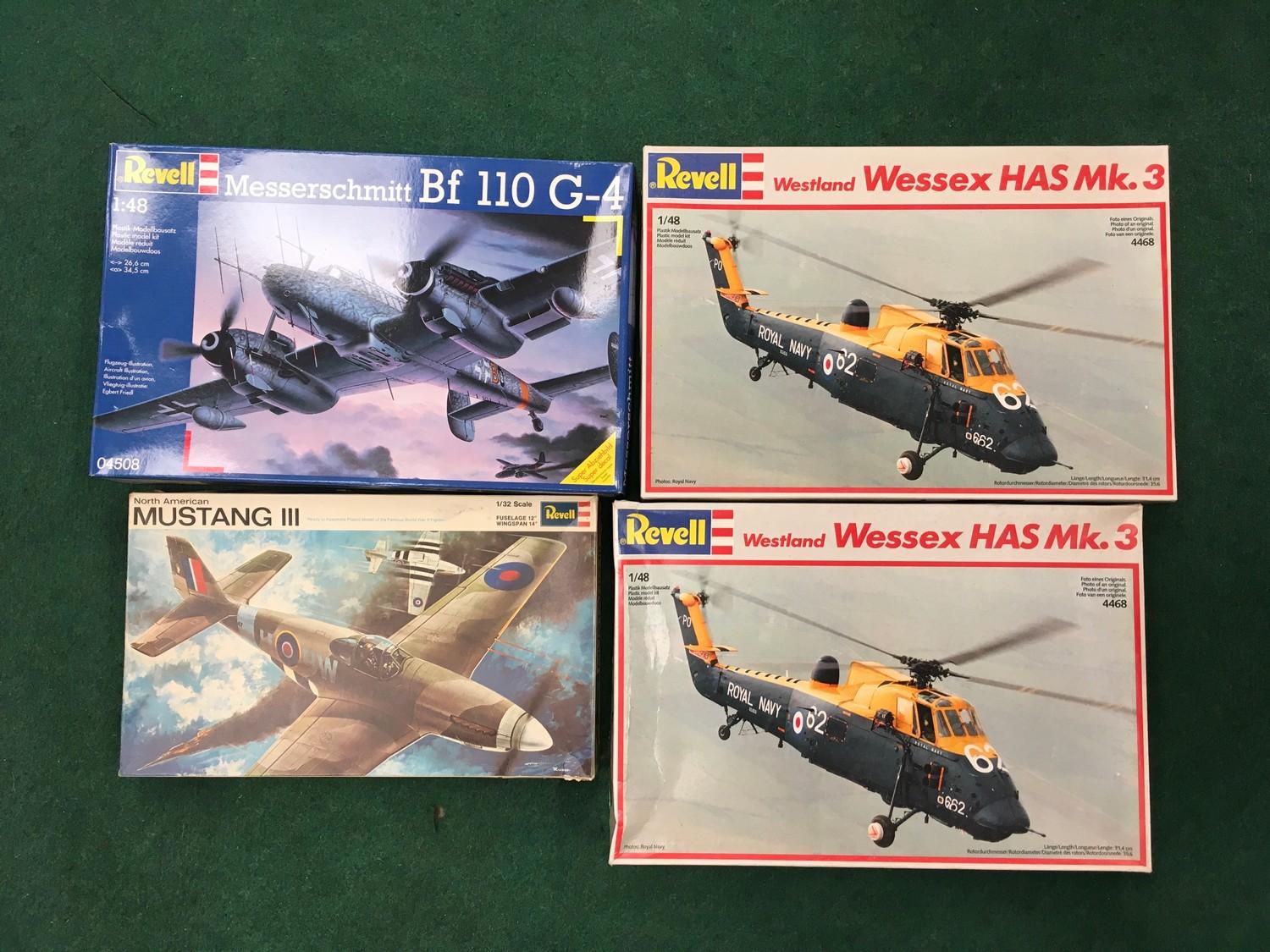 Four model kits by Revell to include North American Mustang III, 2 x Westland Wessex HAS Mk 3,