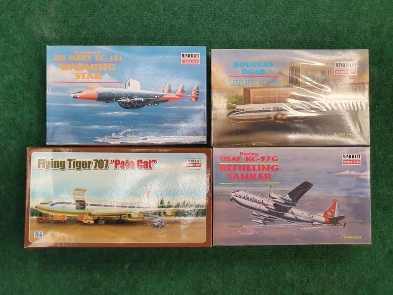 Four model kits by Minicraft to include Douglas DC-6B. All seem complete but not checked.