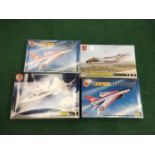 Four model kits by Airfix to include BAC TSR-2, English Electric Canberra B, 2 x EE Lightning F-1/