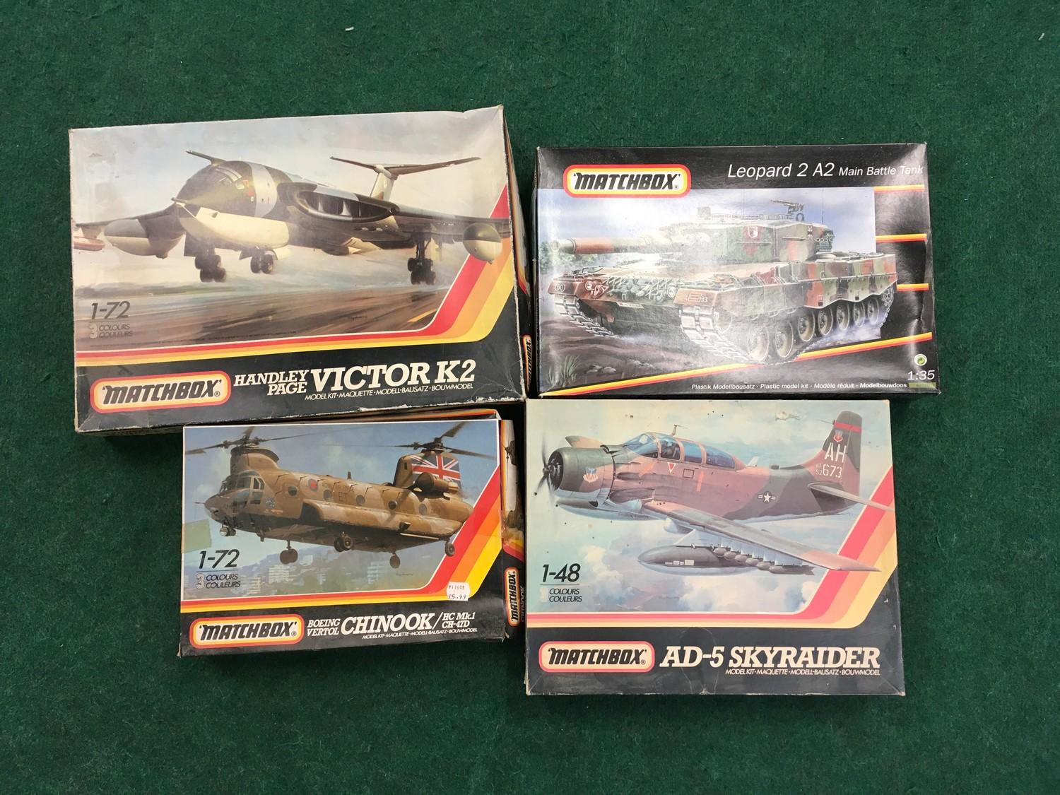 Four model kits by Matchbox to include Victor K.2, AD-5N (A1-G) Skyraider and others. All seem