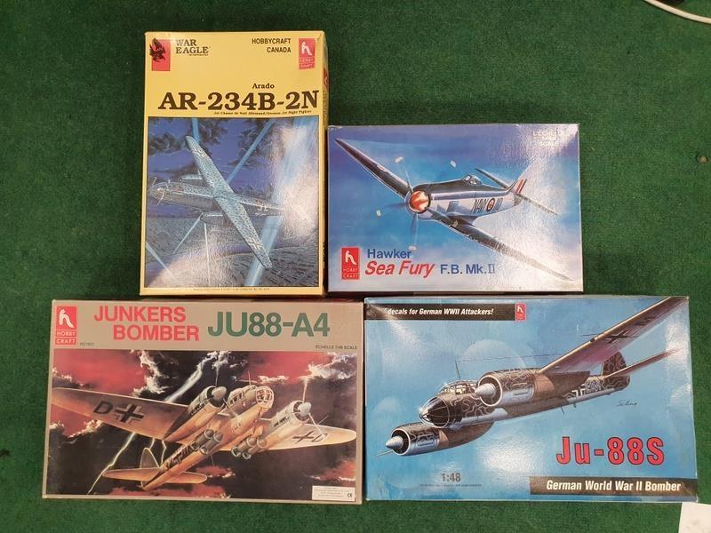 Four model kits by Hobby Craft to include Hawker Sea Fury F.B.Mk.II. All seem complete but not