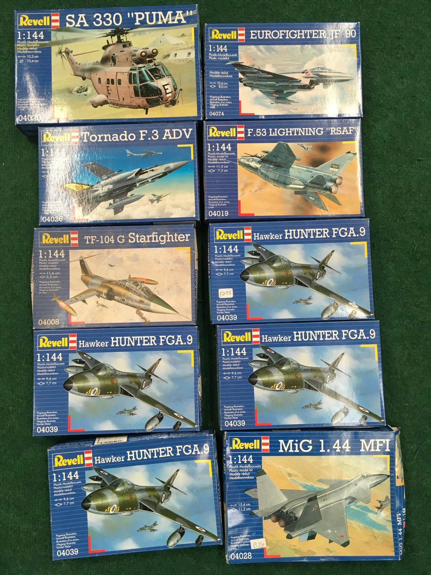 Ten Revell model kits to include Tornado F.3 ADV, F.53 Lighting "RSAF" and others. All seem complete