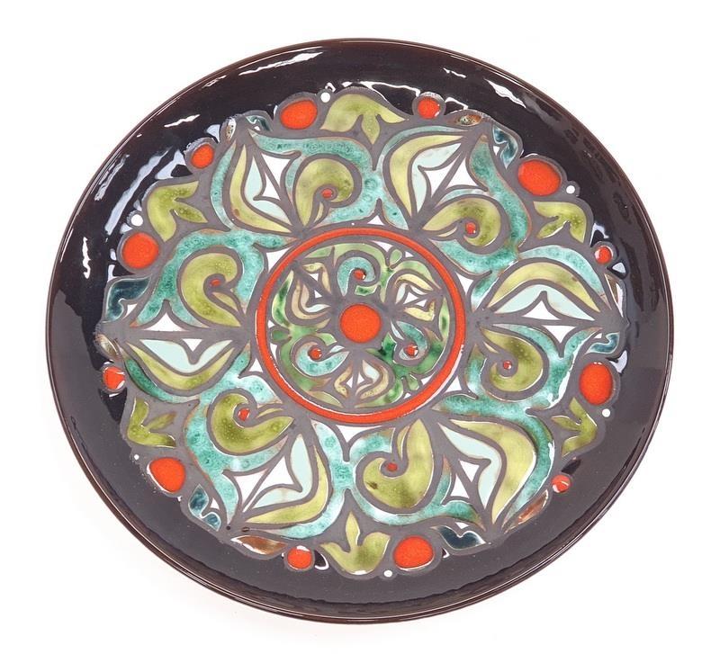 Poole Pottery Ionian plate in green and orange by C Wills 12.5" dia.