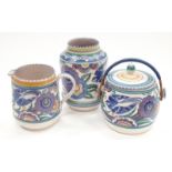 Poole Pottery Carter Stabler Adams HE pattern vase together with a PB pattern biscuit barrel & cover