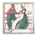 Carter & Co (Poole Pottery) early Dutch scene tile by Joseph Rouelants 5" square.