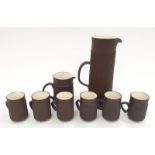 Poole Pottery drinking set by Guy Sydenham includes 6 mugs, tall jug and small jug, signed GS to
