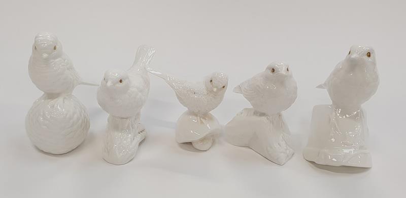 Poole Pottery Bone China Birds to include Chickadee, Robin on a flowerpot, Goldcrest, Sparrow and