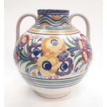 Poole Pottery Carter Stabler Adams shape 901 YO pattern twin handled vase by Mary Brown 9" high,