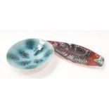 Poole Pottery Delphis shape 82 spear dish together with a unusual glazed blue marked bowl 10.5" dia.