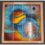 Poole Pottery interest large framed Genesis tile panel by Alan Clarke 27" x 27".