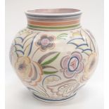 Poole Pottery outstanding large shape 666 NY pattern ovoid vase by Ruth Pavely 10" high, 10" dia.