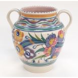 Poole Pottery shape 462 YO pattern twin handled vase by Eileen Prangnell 7.5" high.