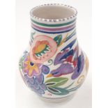 Poole Pottery shape 443 BEA pattern (purple bird) vase 7" high.