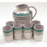 Poole Pottery Carter Stabler Adams HB pattern lemonade/water jug together with 6 matching beakers