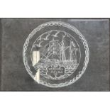 Poole Pottery interest, A Tony Morris glass engraved panel (circa 1970), reverse diamond engraved by