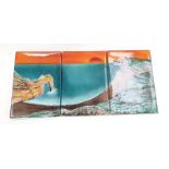 Poole Pottery interest Alan White 3 tile wall panel depicting Lulworth Cove total size 65cms x