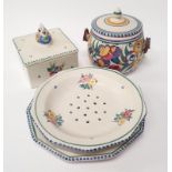 Poole Pottery CSA Biscuit Barrel together with Honey Pot with Bee Finial and an unusual salad
