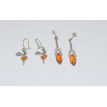 2 pairs of Amber 925 silver earrings.