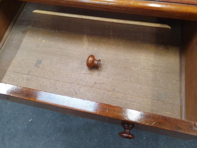 Victorian mahogany two drawer writing desk on turned supports with porcelain castors. - Image 5 of 6