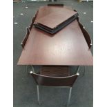 Line Roset extending dining table with two leaves and eight leather back chairs 300cm max length