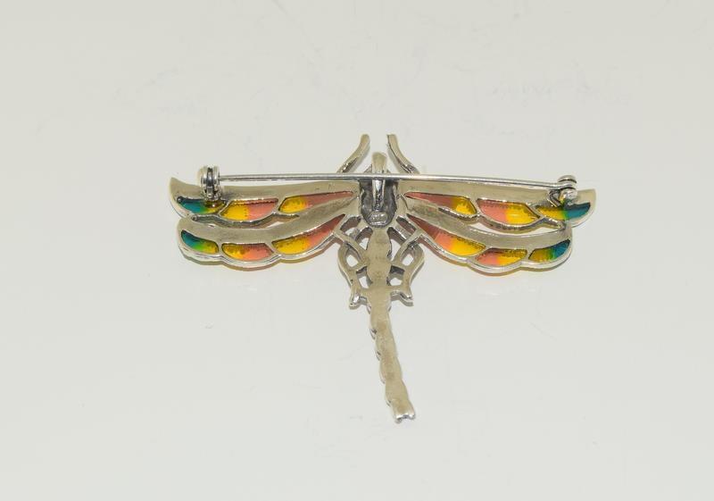 A silver and plique a jour dragonfly brooch. - Image 2 of 2