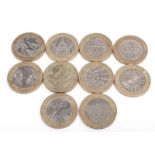 10 different £2 coins of special occasions.