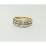 14ct gold ladies blue stone and diamond ring. Size N+. 3.8g.