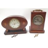 Two Edwardian inlaid mantel clocks with keys.