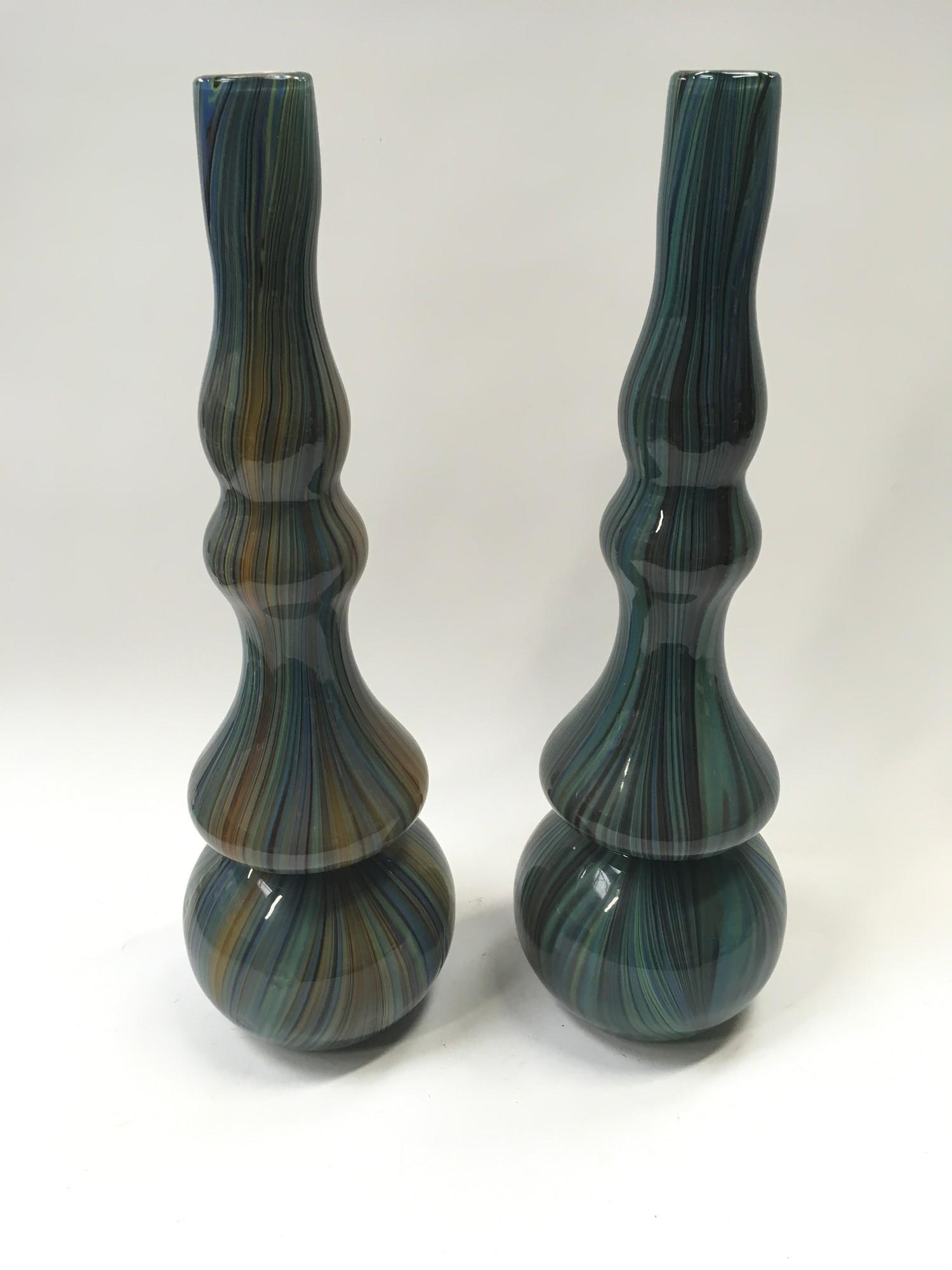 Pair modern Italian style bombe glass vases.