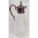 Early glass claret jug with silver plated lid (Italy).