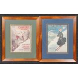 Pair of framed French ski posters. 40 x 32cms.