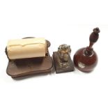Mixed lot of collectables to include Antique lion torch, vintage musical toilet roll holder and