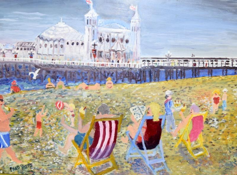 Oil on board Brighton Pier picture signed Fred Yates 60 x 45 cm.