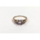 9ct gold amethyst and diamond ring. Size Q.