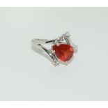 9ct white padparadscha sapphire and white sapphire ring. Size N+.